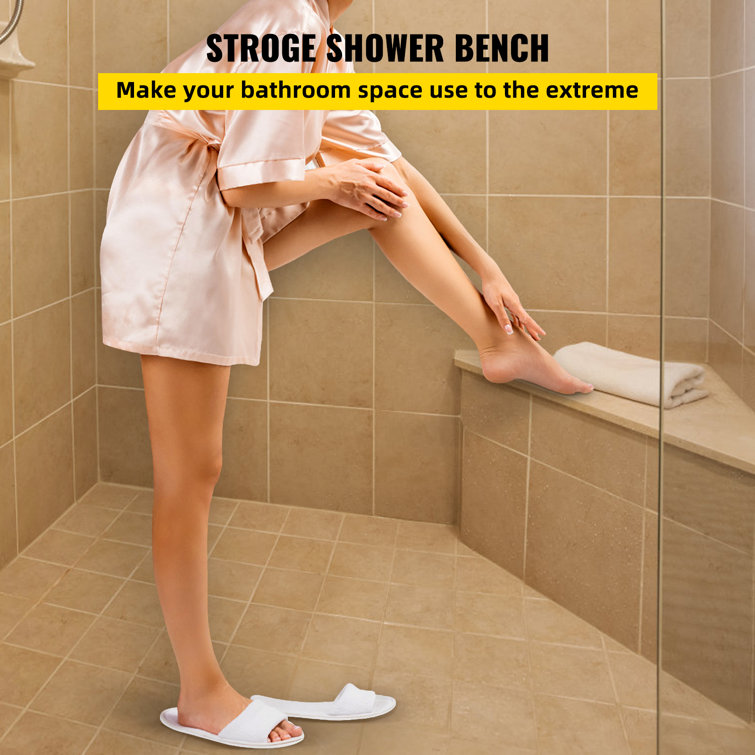 Gray Polystyrene Ready-to-Tile Corner Shower Seat