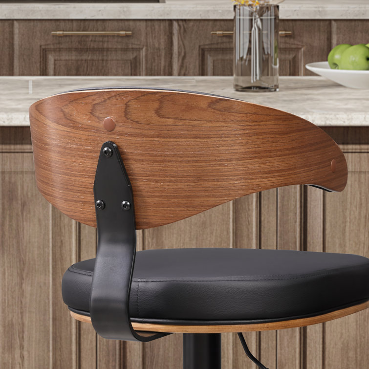 Tall Black Adjustable Swivel Barstool with Leather Seat