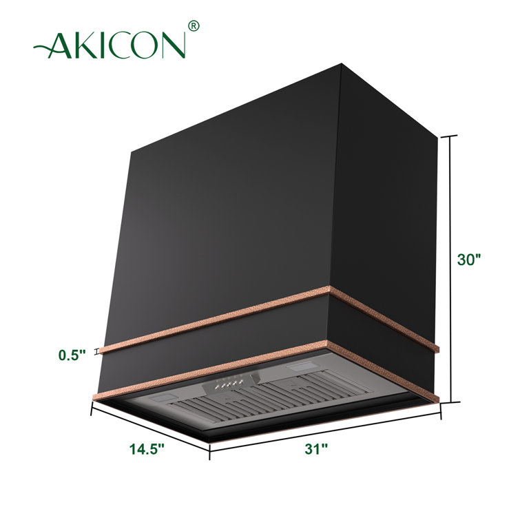 30'' Black and Copper Stainless Steel Wall Mounted Range Hood