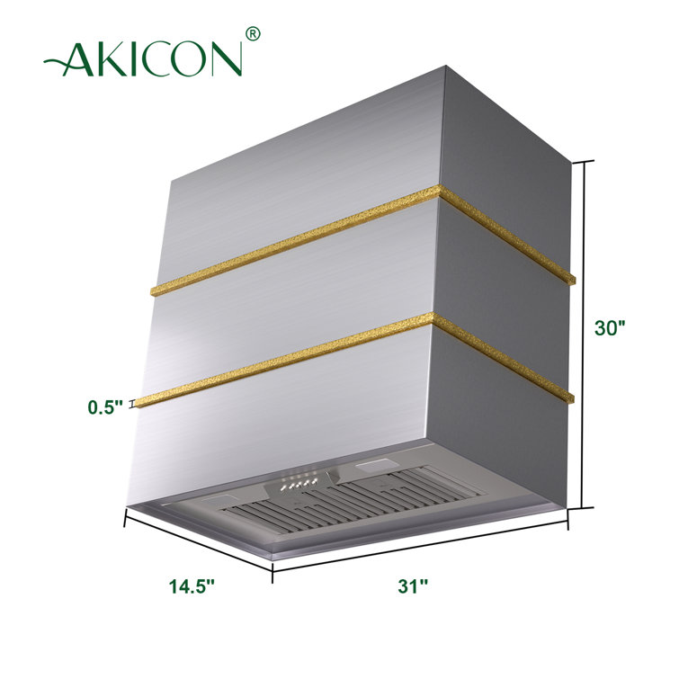 30" Brushed Stainless Steel and Gold Wall Mount Range Hood