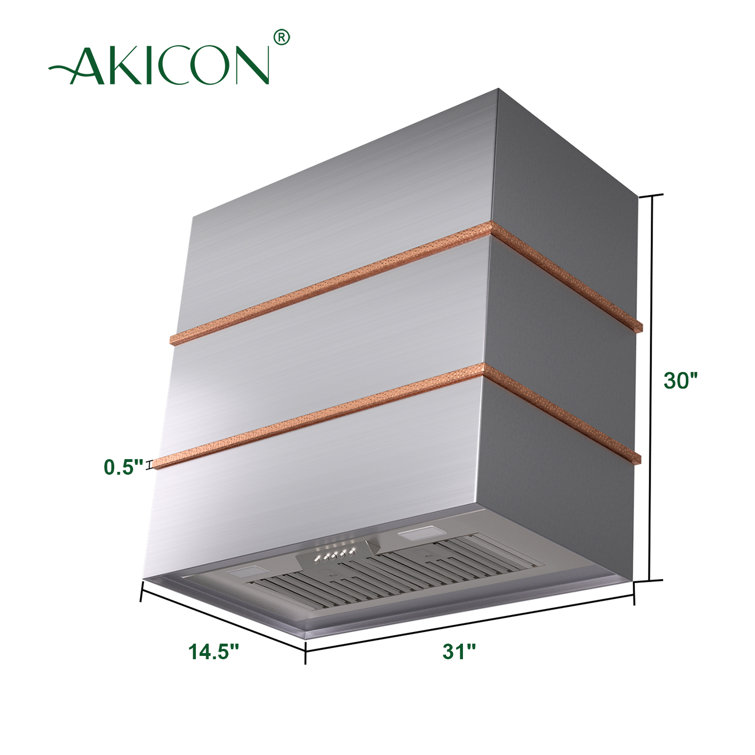 30-Inch Stainless Steel and Copper Wall-Mounted Range Hood