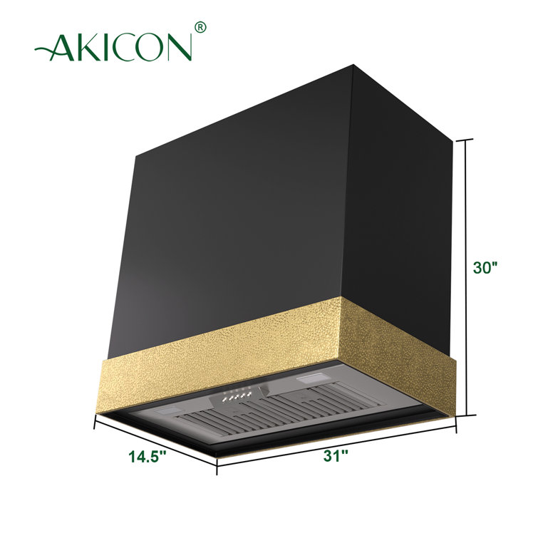 Black and Gold 30-Inch Stainless Steel Wall Mounted Range Hood
