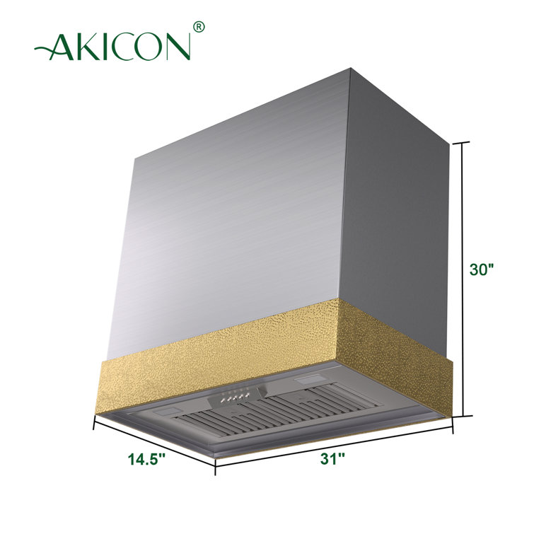 30-Inch Brushed Stainless Steel and Gold Wall Mounted Range Hood
