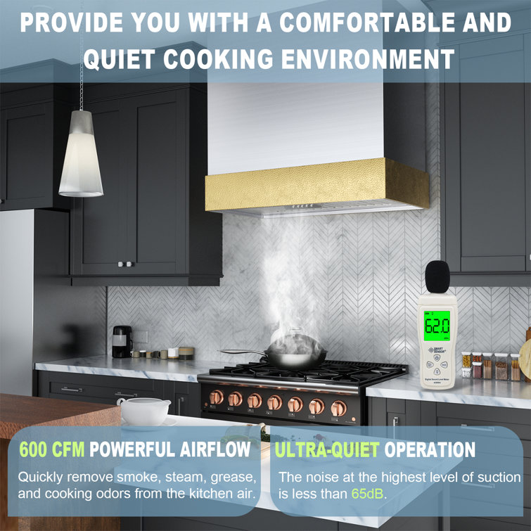 30-Inch Brushed Stainless Steel and Gold Wall Mounted Range Hood