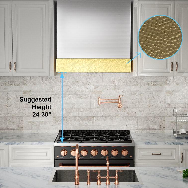 30-Inch Brushed Stainless Steel and Gold Wall Mounted Range Hood