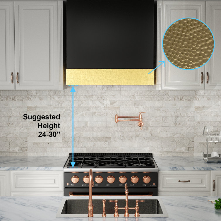 Black and Gold 30-Inch Stainless Steel Wall Mounted Range Hood