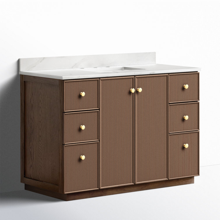 48'' Dark Brown Oak Freestanding Single Bathroom Vanity with Quartz Top