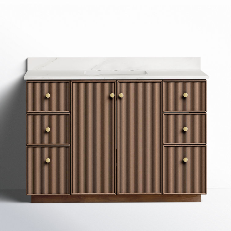 48'' Dark Brown Oak Freestanding Single Bathroom Vanity with Quartz Top
