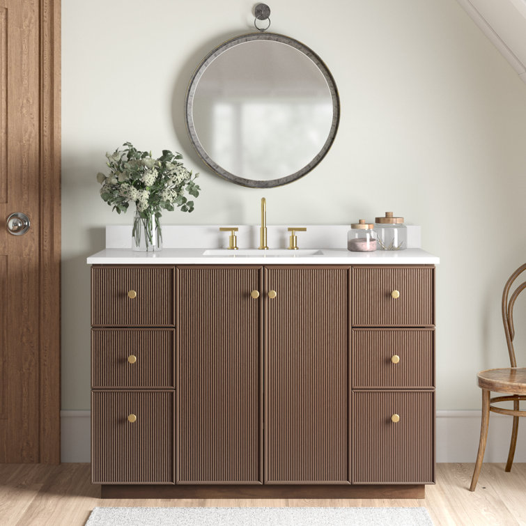 48'' Dark Brown Oak Freestanding Single Bathroom Vanity with Quartz Top