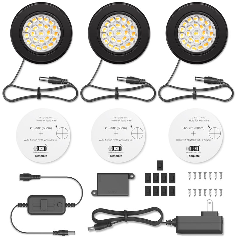 Matte Black 2.6" Dimmable LED Puck Lights Kit, Set of 3