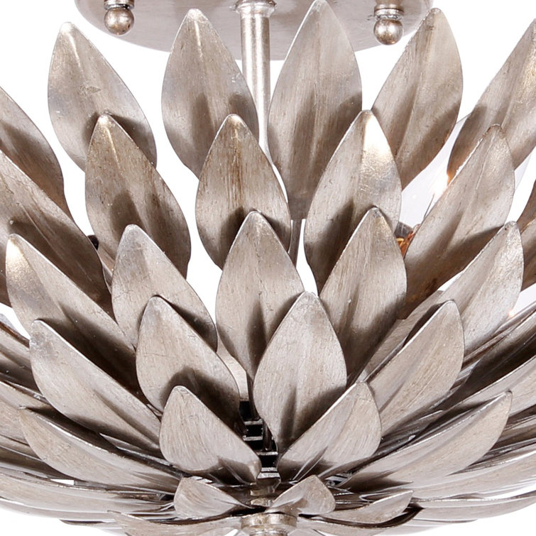 Antique Silver Floral 4-Light Metal Bowl Flush Mount