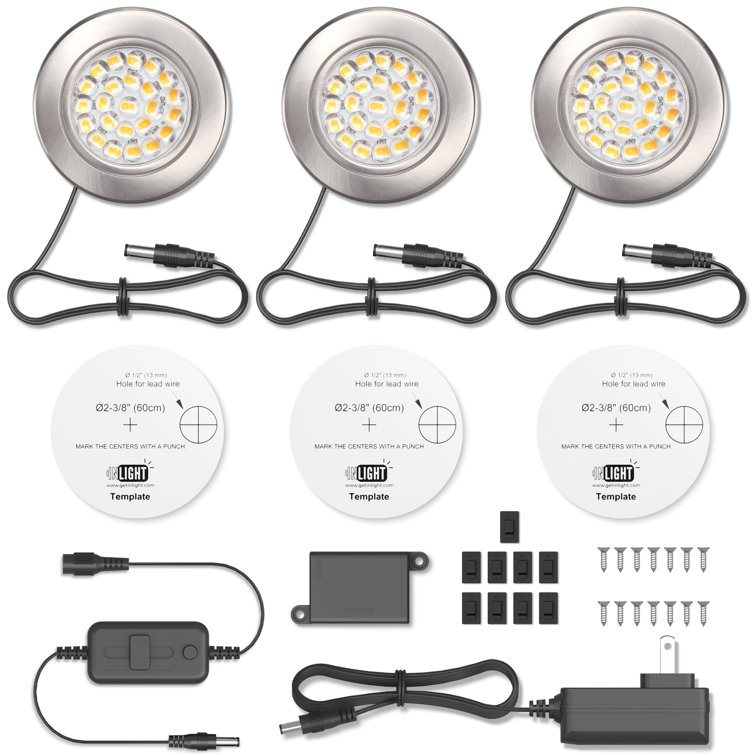 Brushed Nickel 2.6" Dimmable LED Puck Lights Kit, Set of 3