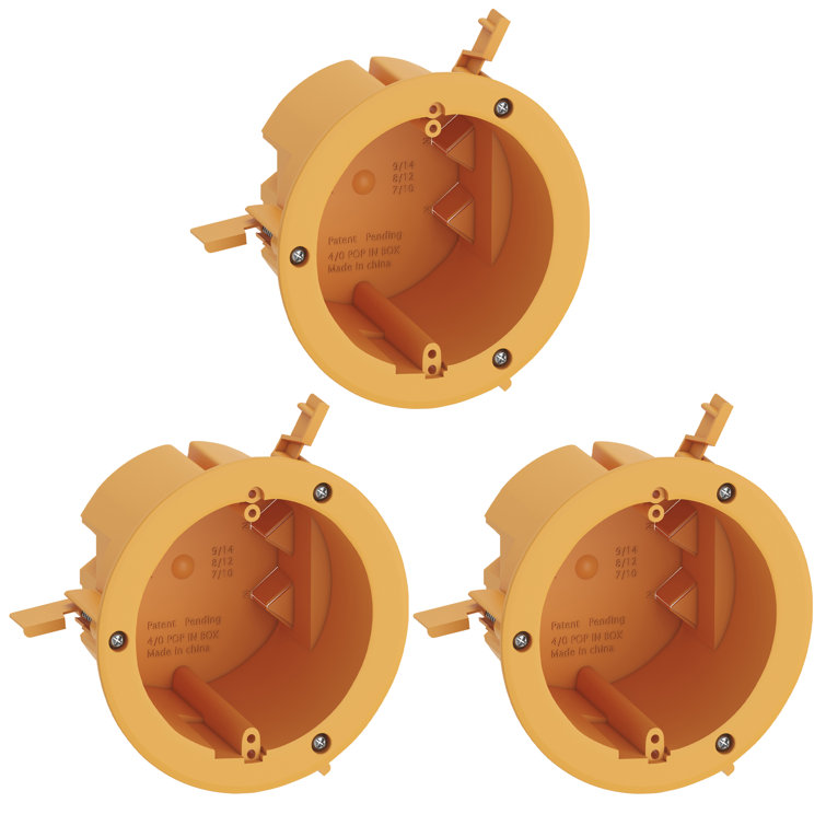 Inlight 4" Yellow PVC Round Electrical Junction Box for Wall Lights, 3 Pack