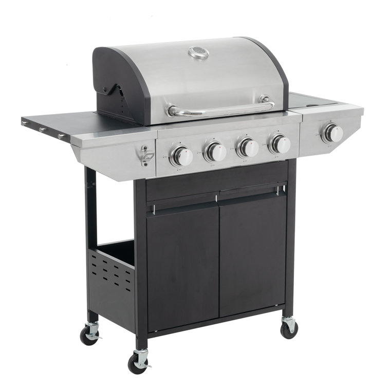 Stainless Steel 4-Burner Propane Gas Grill with Side Burner