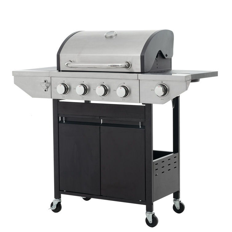 Stainless Steel 4-Burner Propane Gas Grill with Side Burner