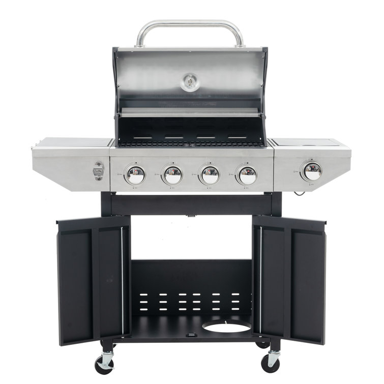 Stainless Steel 4-Burner Propane Gas Grill with Side Burner