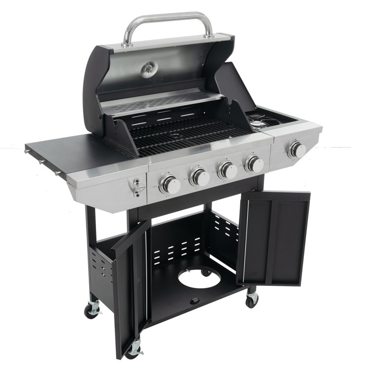 Stainless Steel 4-Burner Propane Gas Grill with Side Burner
