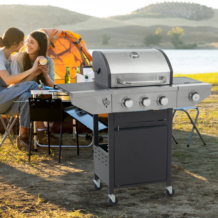 Stainless Steel 3-Burner Propane Grill with Side Burner