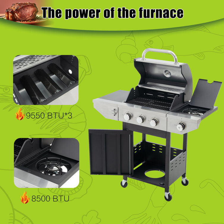 Stainless Steel 3-Burner Propane Grill with Side Burner