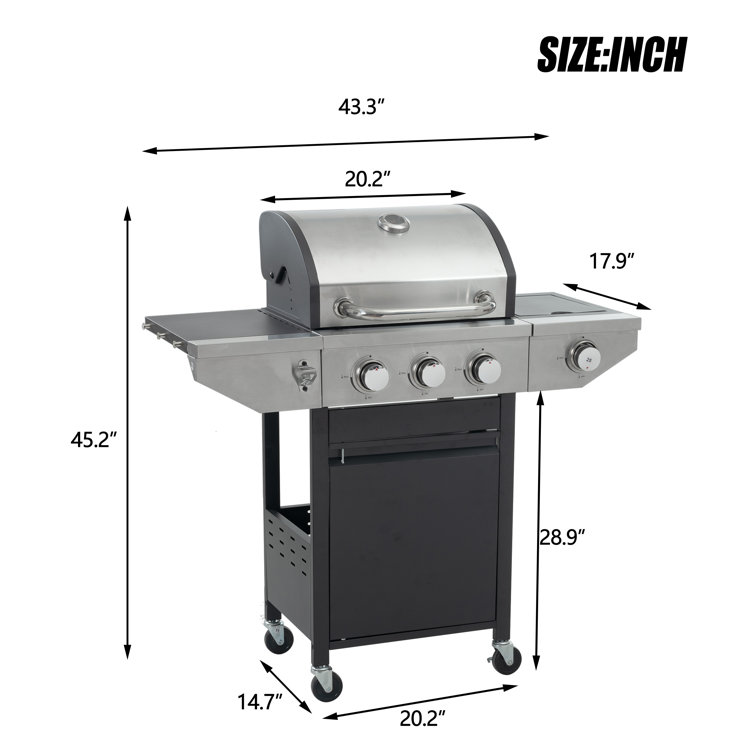 Stainless Steel 3-Burner Propane Grill with Side Burner