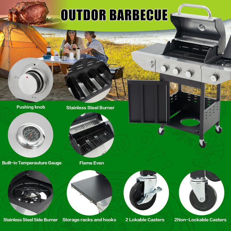Stainless Steel 3-Burner Propane Grill with Side Burner