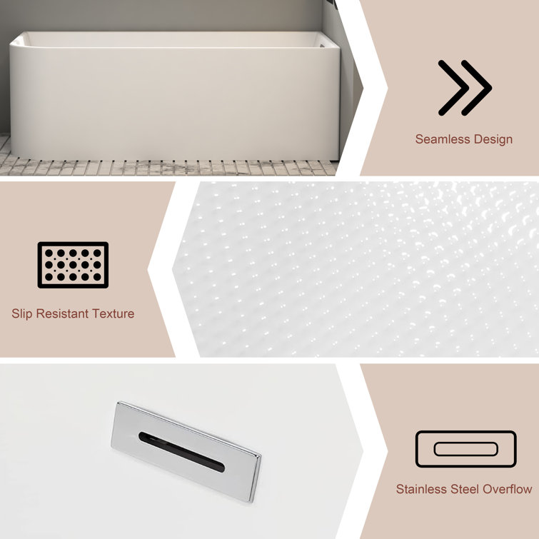 59'' White Acrylic Freestanding Soaking Bathtub with Right Drain