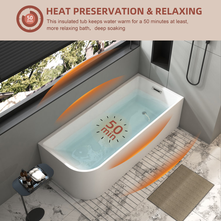 59'' White Acrylic Freestanding Soaking Bathtub with Right Drain
