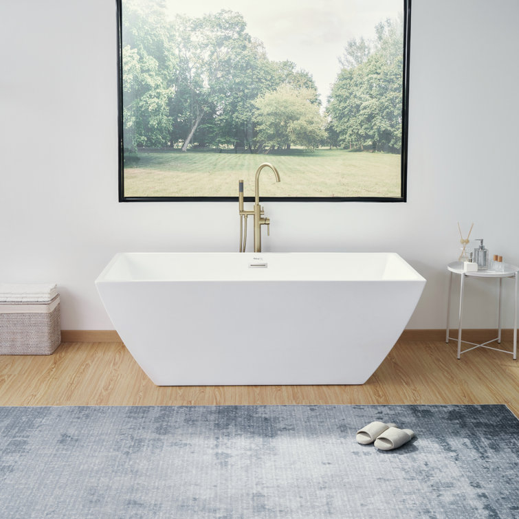 White Acrylic Freestanding Soaking Bathtub 59"