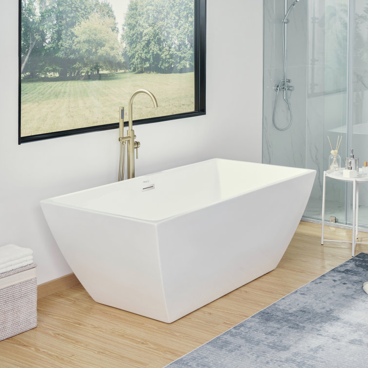 White Acrylic Freestanding Soaking Bathtub 59"
