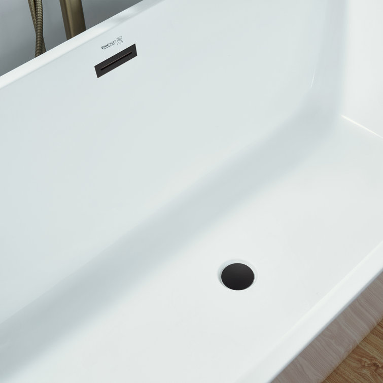 White and Matte Black Acrylic Freestanding Soaking Bathtub, 59 Inches