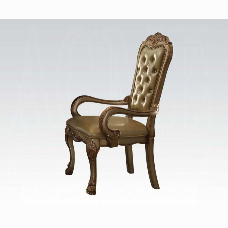 Bone Faux Leather Upholstered Armchair with Gold Patina Finish