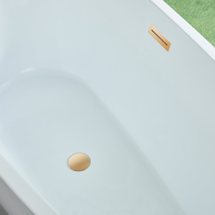 White and Titanium Gold Acrylic Freestanding Soaking Bathtub