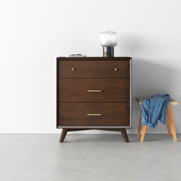 Flynn Walnut 32" Transitional Mid-Century 3-Drawer Chest