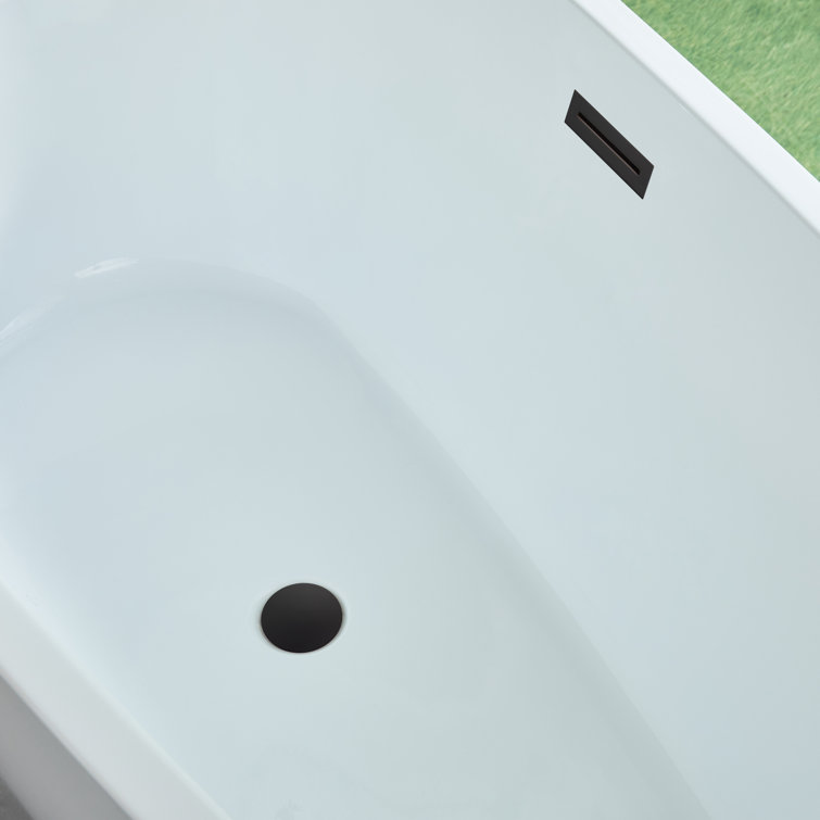 White Acrylic Freestanding Soaking Bathtub with Matte Black Overflow