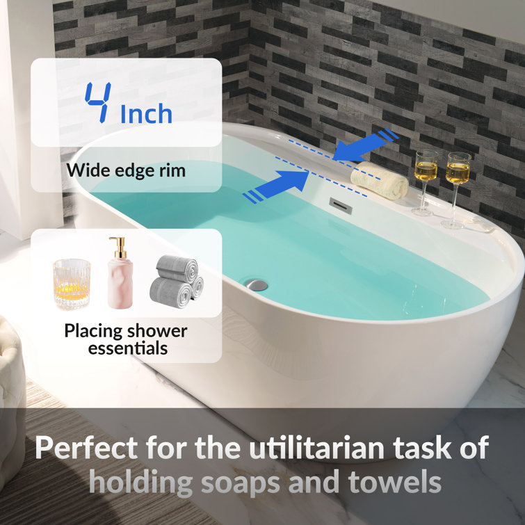 67'' White Acrylic Freestanding Soaking Bathtub with Chrome Drain