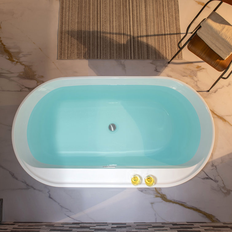 67'' White Acrylic Freestanding Soaking Bathtub with Chrome Drain