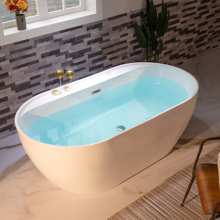 59'' White Freestanding Oval Acrylic Soaking Bathtub