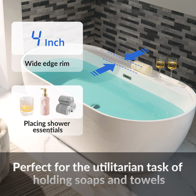 59'' White Freestanding Oval Acrylic Soaking Bathtub