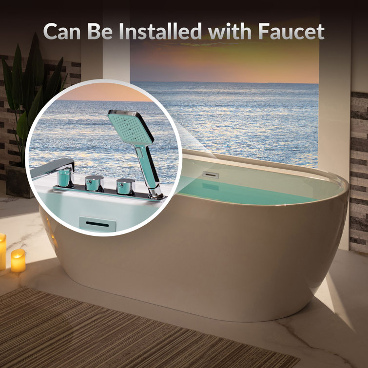 59'' White Freestanding Oval Acrylic Soaking Bathtub