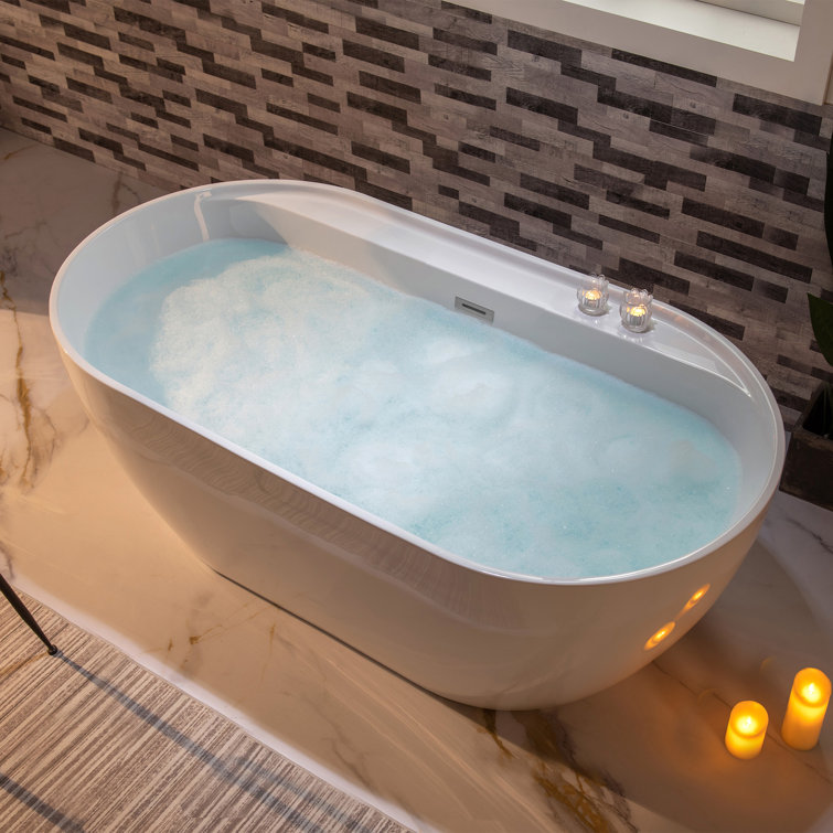 59'' White Freestanding Oval Acrylic Soaking Bathtub
