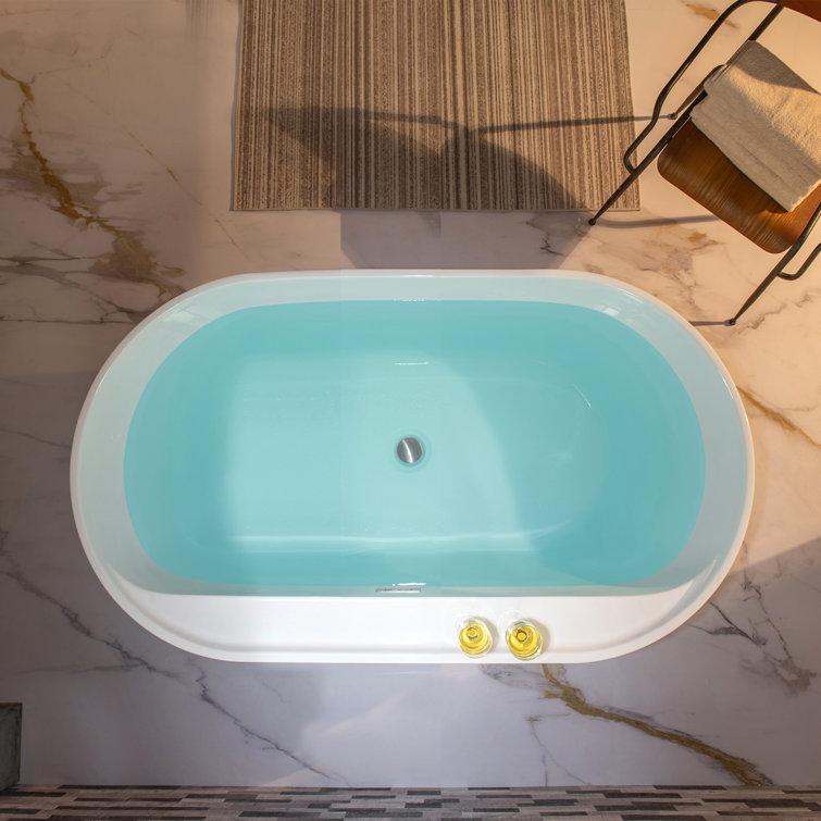 59'' White Freestanding Oval Acrylic Soaking Bathtub