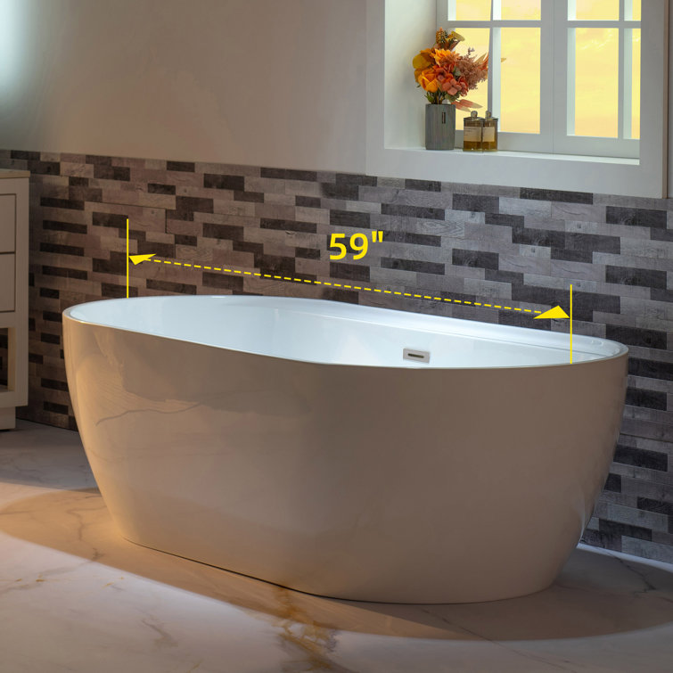 59'' White Freestanding Oval Acrylic Soaking Bathtub