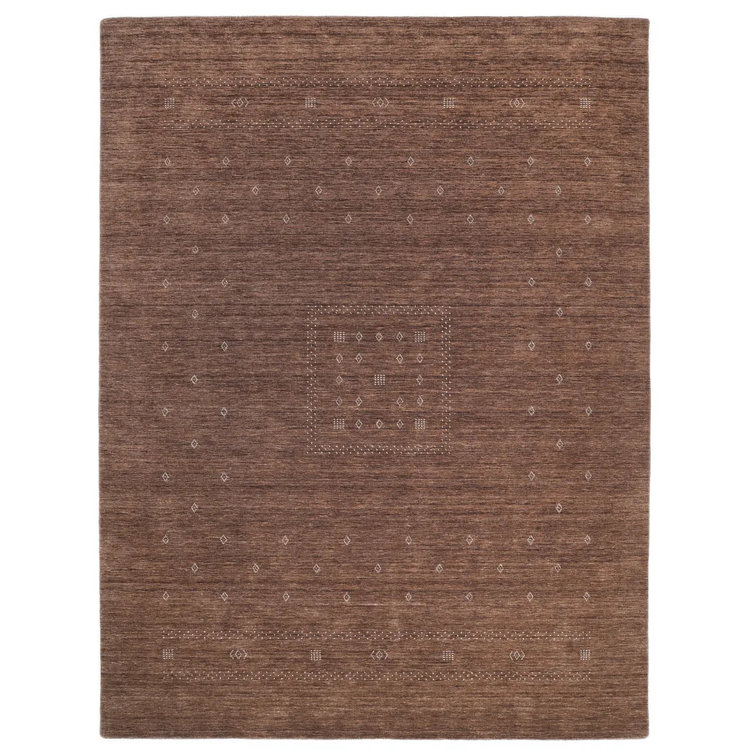 Hand-Knotted Brown Wool Geometric 10' x 14' Area Rug