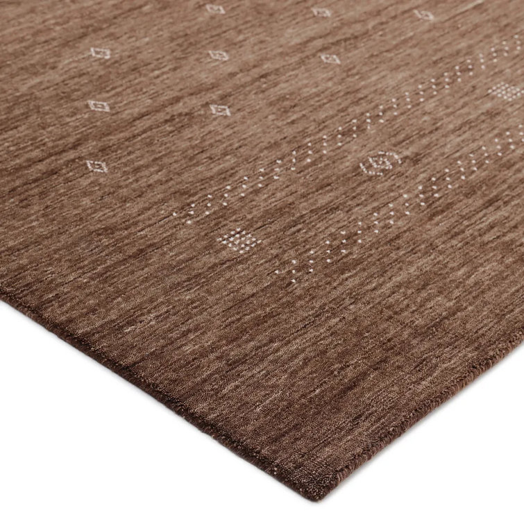 Hand-Knotted Brown Wool Geometric 10' x 14' Area Rug