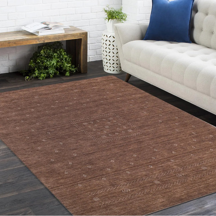 Hand-Knotted Brown Wool Geometric 10' x 14' Area Rug