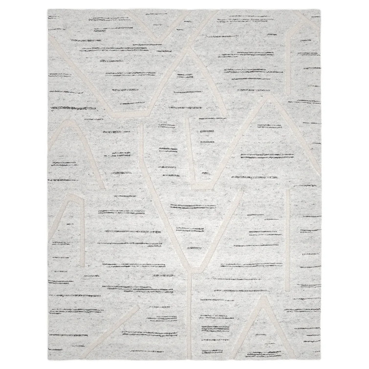 Light Gray Hand-Knotted Wool Rectangular Area Rug