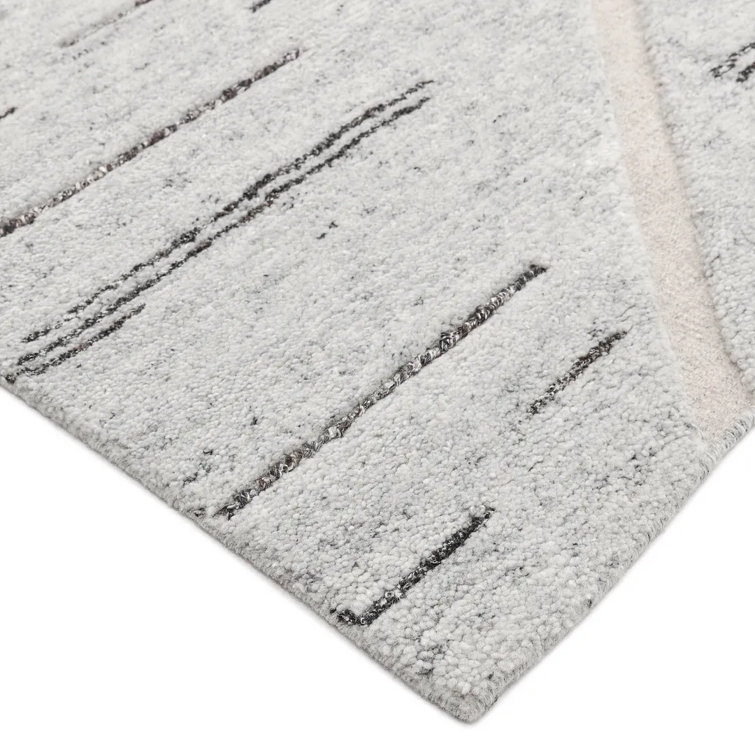 Light Gray Hand-Knotted Wool Rectangular Area Rug