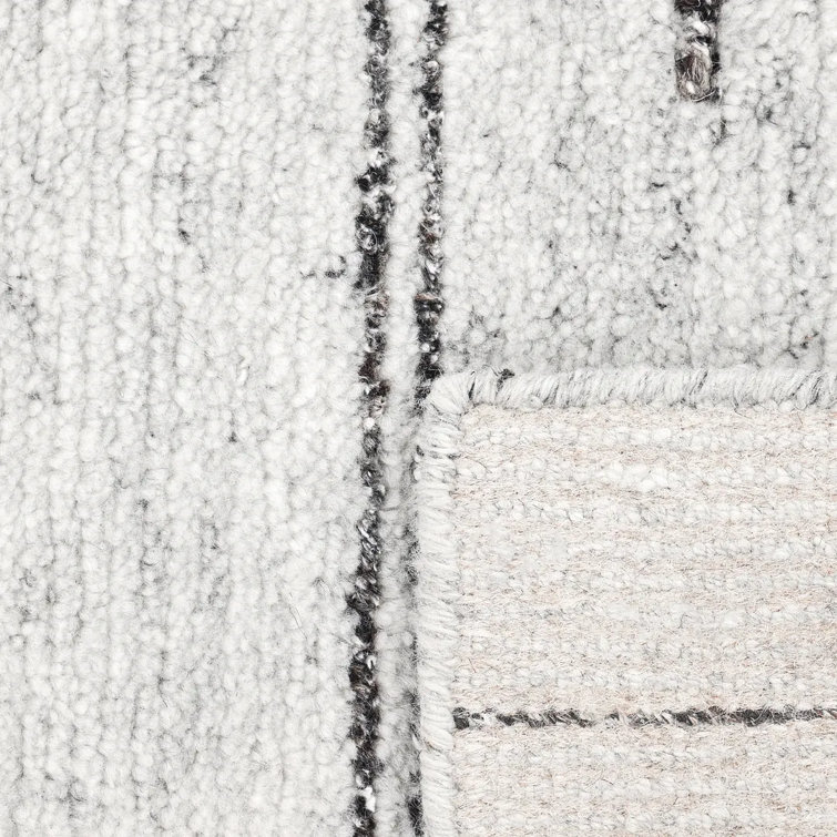 Light Gray Hand-Knotted Wool Rectangular Area Rug