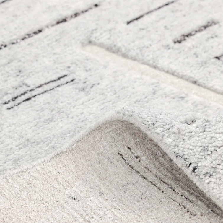 Light Gray Hand-Knotted Wool Rectangular Area Rug