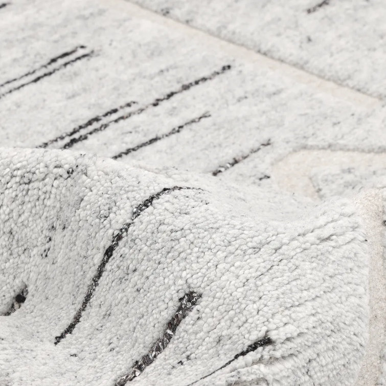 Light Gray Hand-Knotted Wool Rectangular Area Rug
